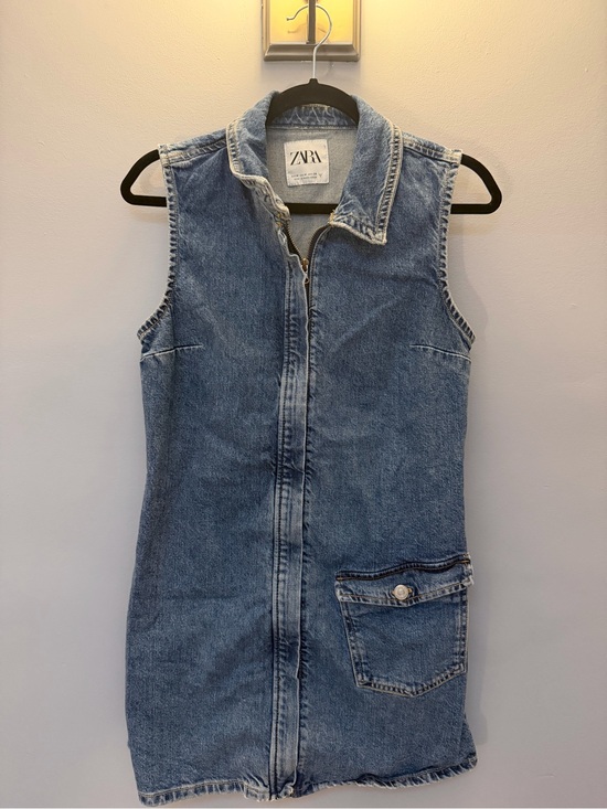 Zara Dresses & Skirts - ZARA Light Blue Sleeveless Denim Zip-Front Dress